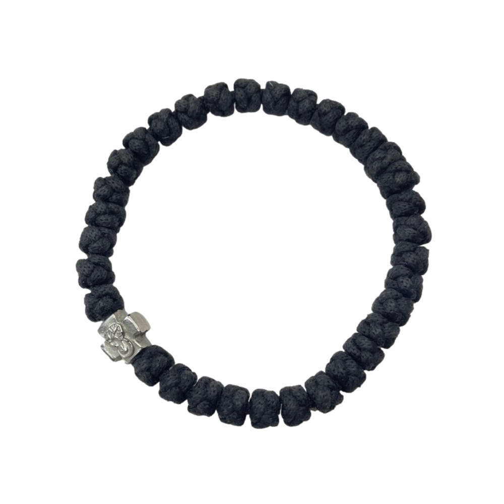 Black Knotted Rope Bracelet Cross Charm